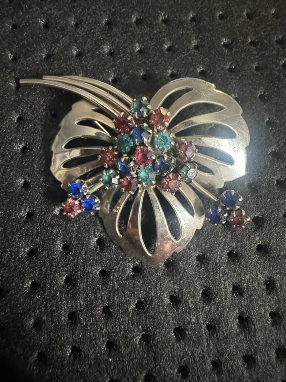 Silver Floral Multi-Color Crystal Brooch - Women Jewelry